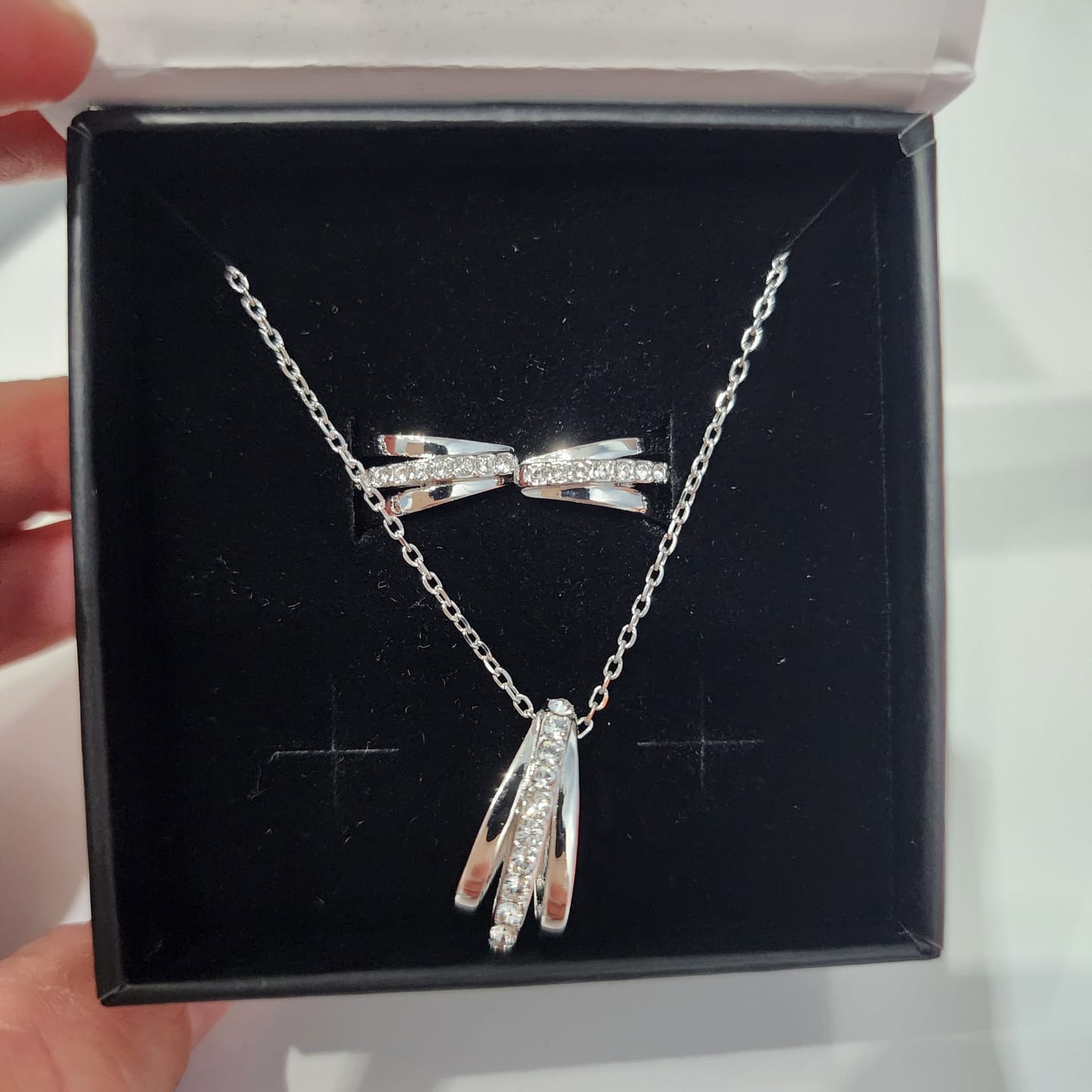 Customer photo review of Bella 18k White Gold Plated 17mm Hoop Earrings with Swarovski Crystals