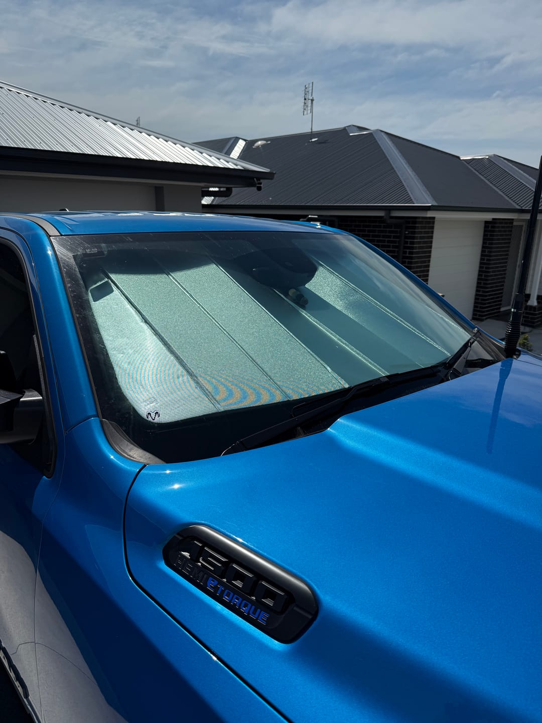 Customer photo review of Sharkskin Sunshade for Dodge RAM 1500 (2019–2024)
