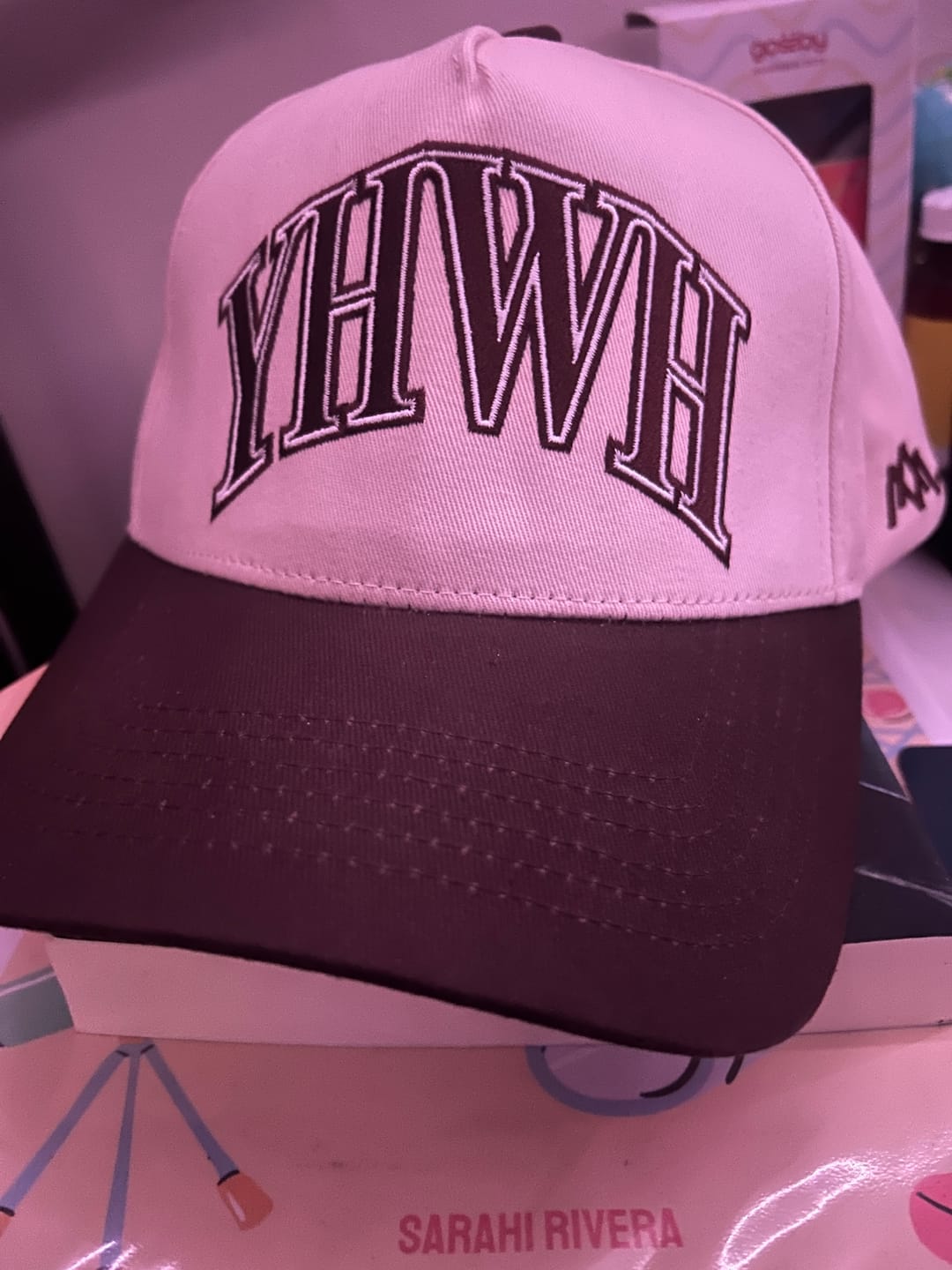 Customer photo review of ‘YHWH’ Structured SnapBack - Cream/Brown