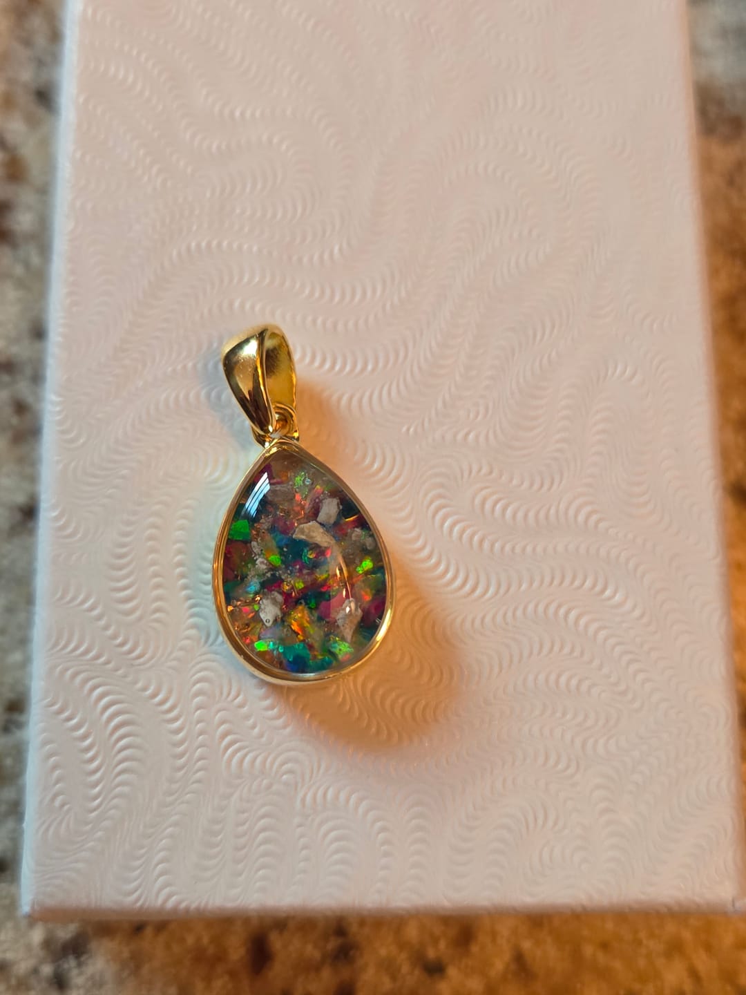 Customer photo review of Petite Pear Drop with Cremation Ashes