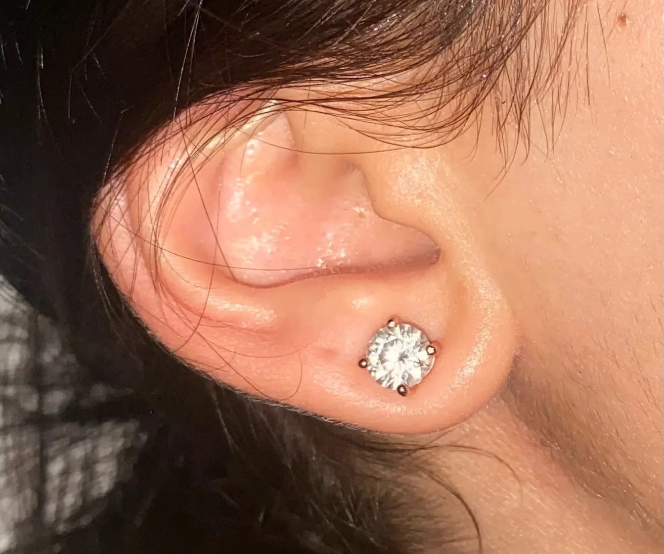 Customer photo review of Moissanite Diamond Stud Earrings
