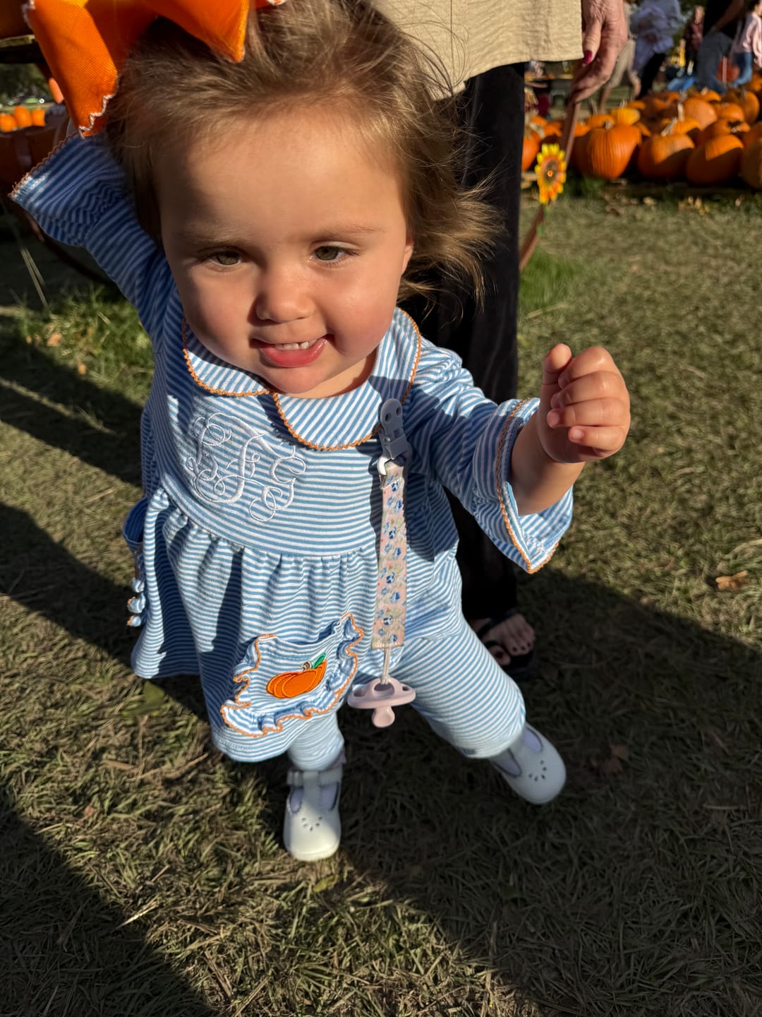 Customer photo review of Pumpkin Blue Stripe Caroline Legging Set