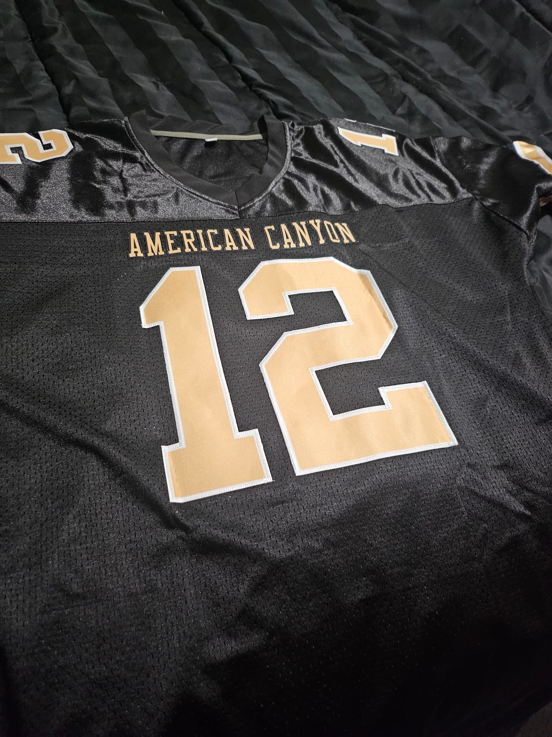 Customer photo review of Custom Black Vegas Gold-White Classic Style Mesh Authentic Football Jersey