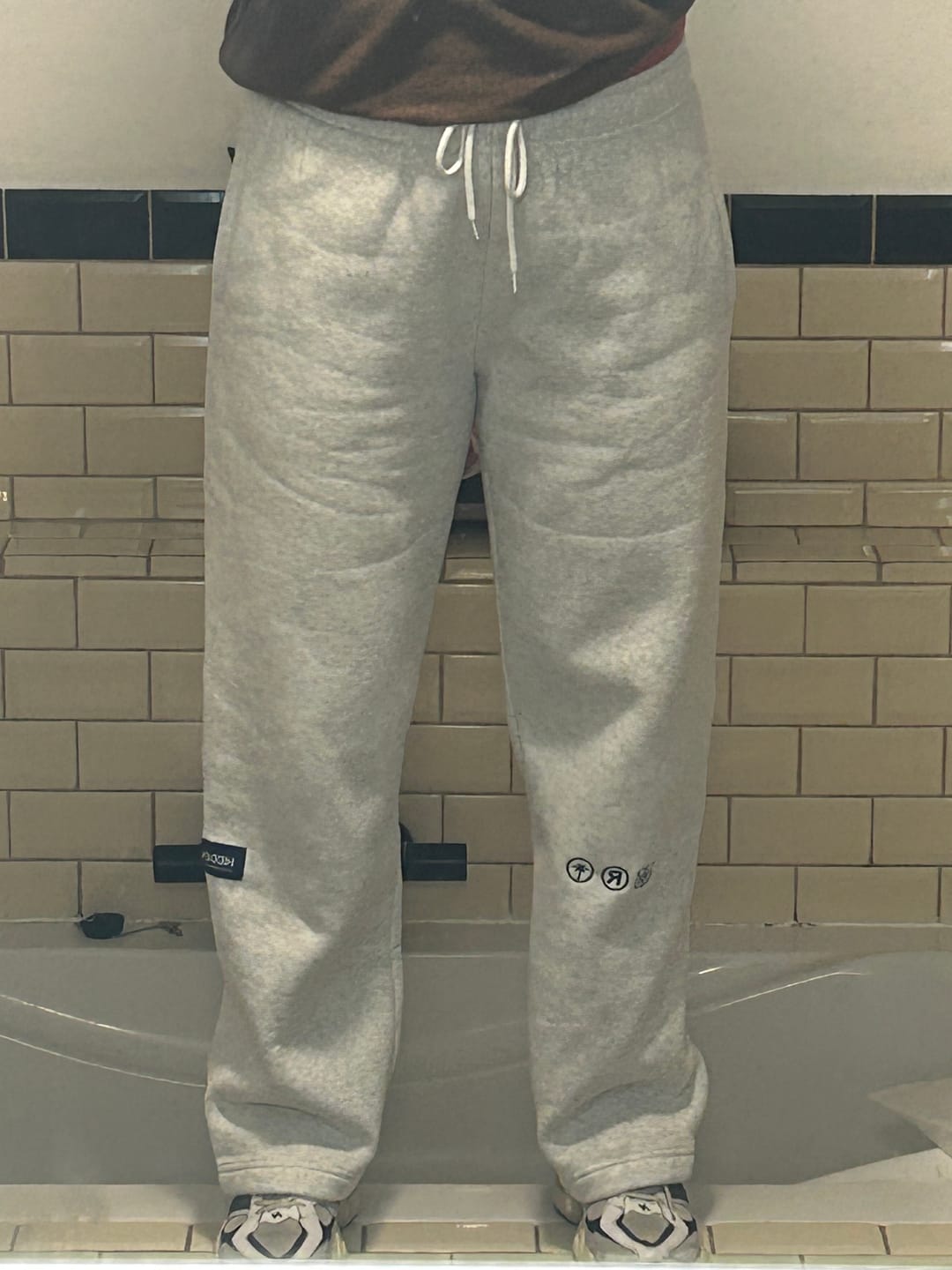 Customer photo review of '55 EMBROIDERY STRAIGHT LEG SWEATPANTS LIGHT GREY