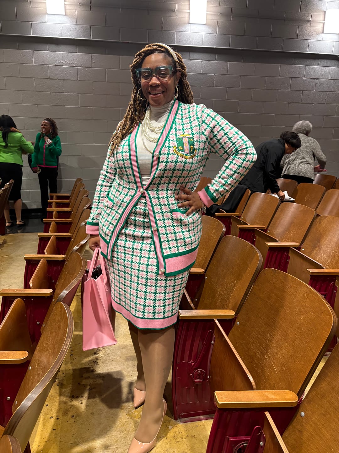 Customer photo review of Alpha Kappa Alpha Houndstooth Cardigan Set PRE ORDER