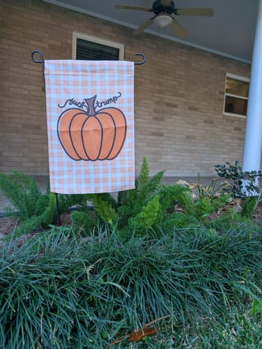 Customer photo review of F*ck Trump Autumn Pumpkin Garden Flag