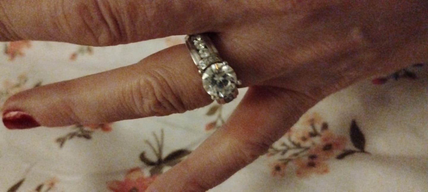 Customer photo review of Moissanite With Channel Set Sapphire Accents Engagement Ring