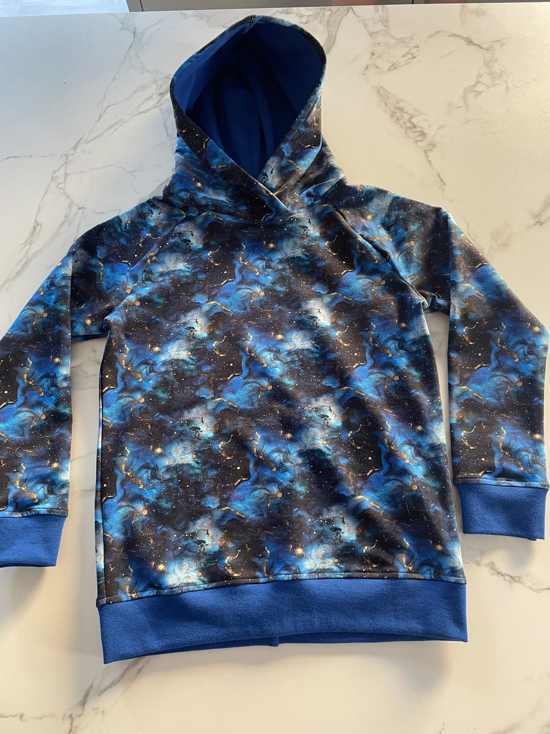 Customer photo review of Stardust Glow on Navy French Terry Fabric