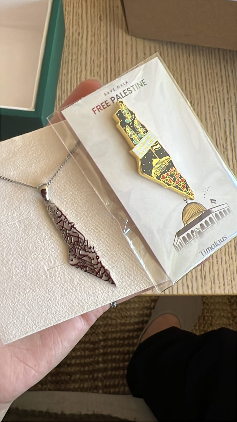 Customer photo review of Palestine Calligraphy Map Necklace