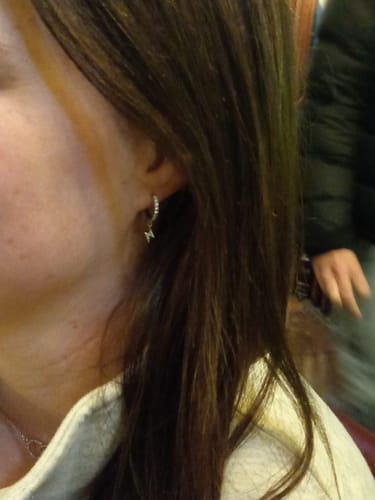 Customer photo review of Lightning Drop Hoop Earrings Silver