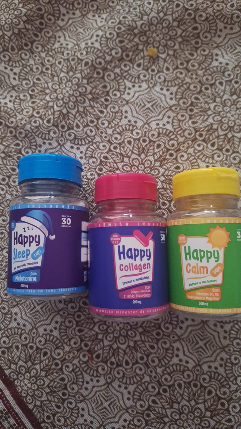 Customer photo review of Happy Hair 6 Potes + 6 Potes Grátis + 1 Melatonina + 1 Colágeno + 1 Happy Calm (Total 15 Potes)