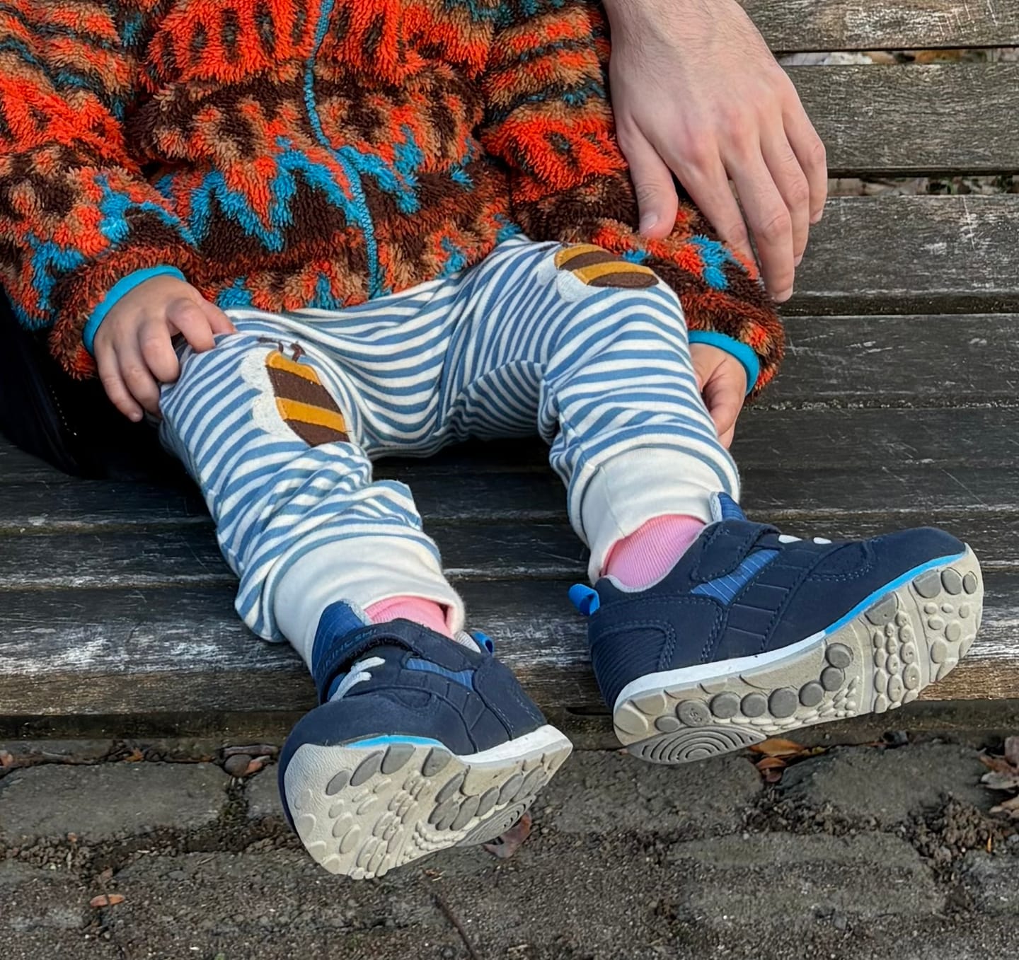 Customer photo review of Bees Knees Patch Striped Joggers