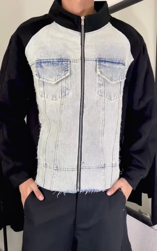 Customer photo review of Denim Patchwork Contrast Color Cropped Jacket