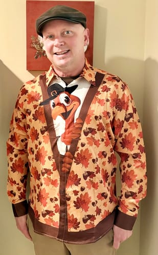 Customer photo review of Men's Thanksgiving Turkey Funny Themed Long Sleeve Shirt