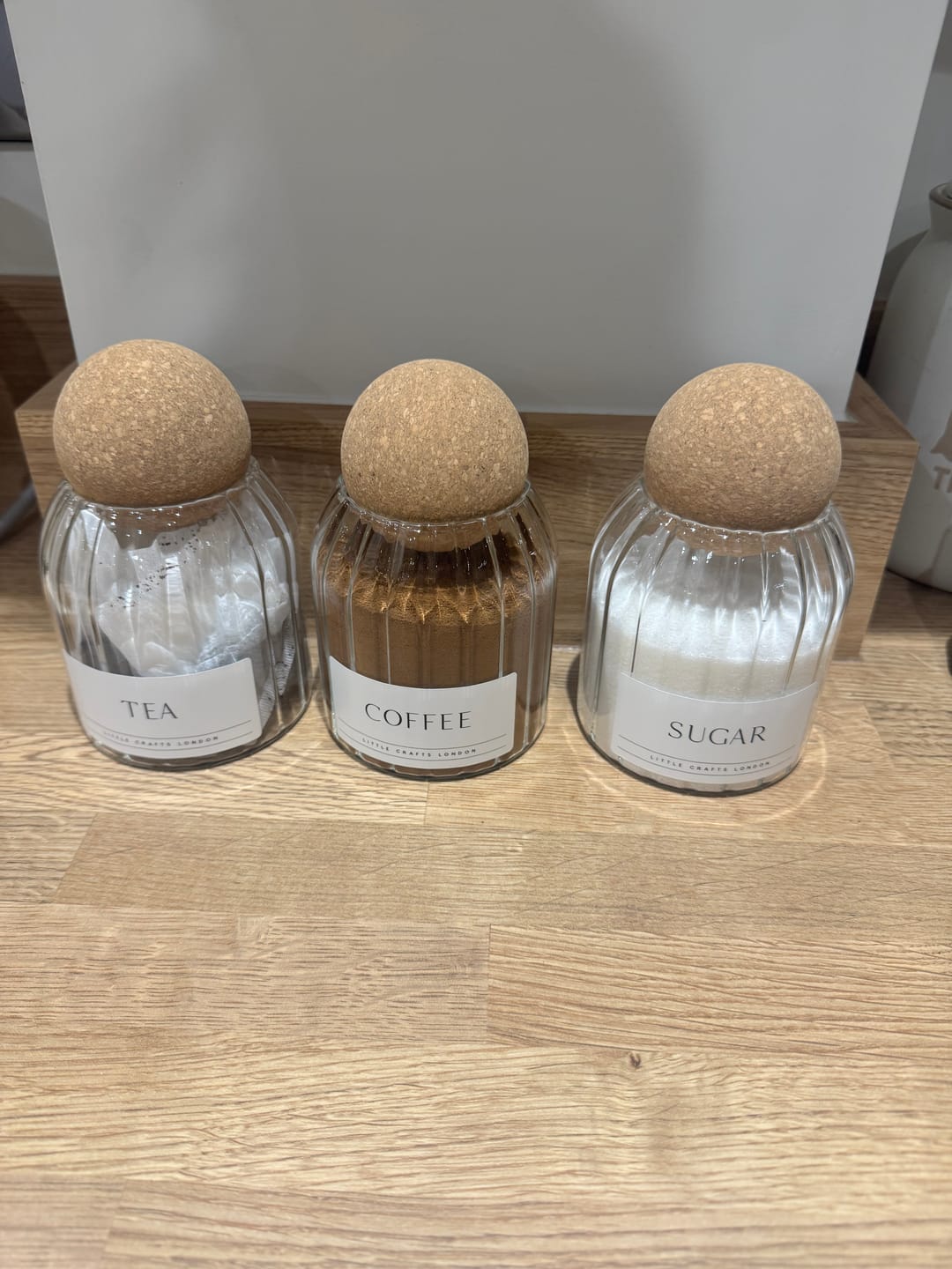 Customer photo review of Set of 3 Cork Ball Glass Jars - Tea, Coffee and Sugar 500ml - Ribbed Cork Ball