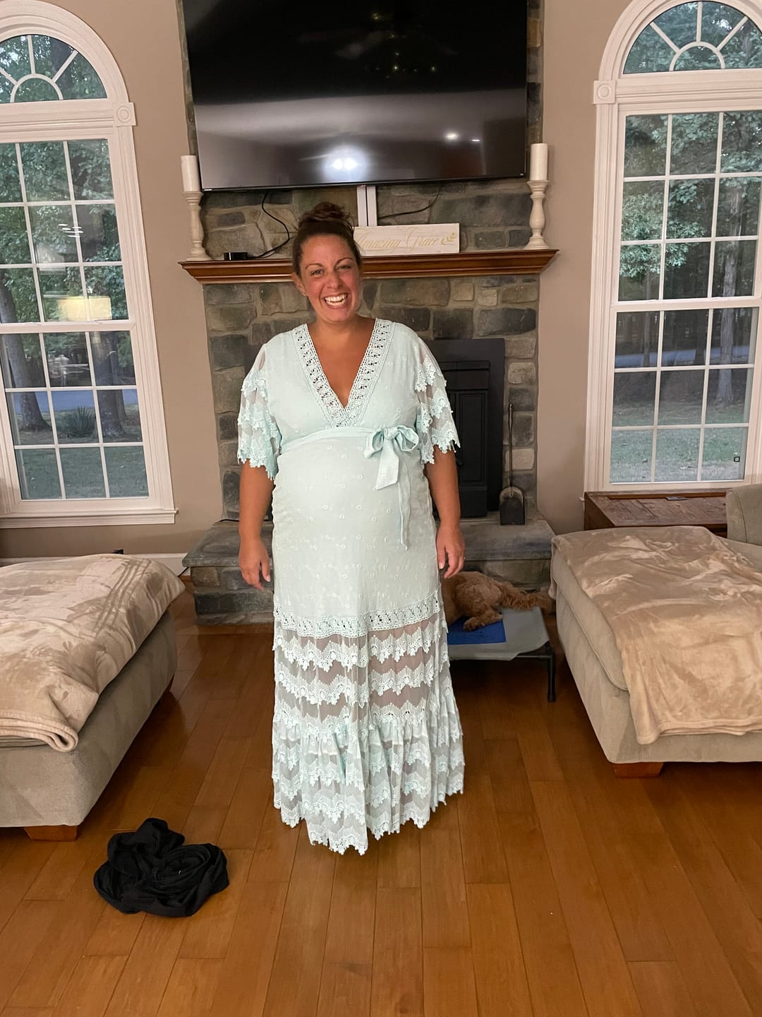 Customer photo review of Roxy Lace Baby Shower Dress - White