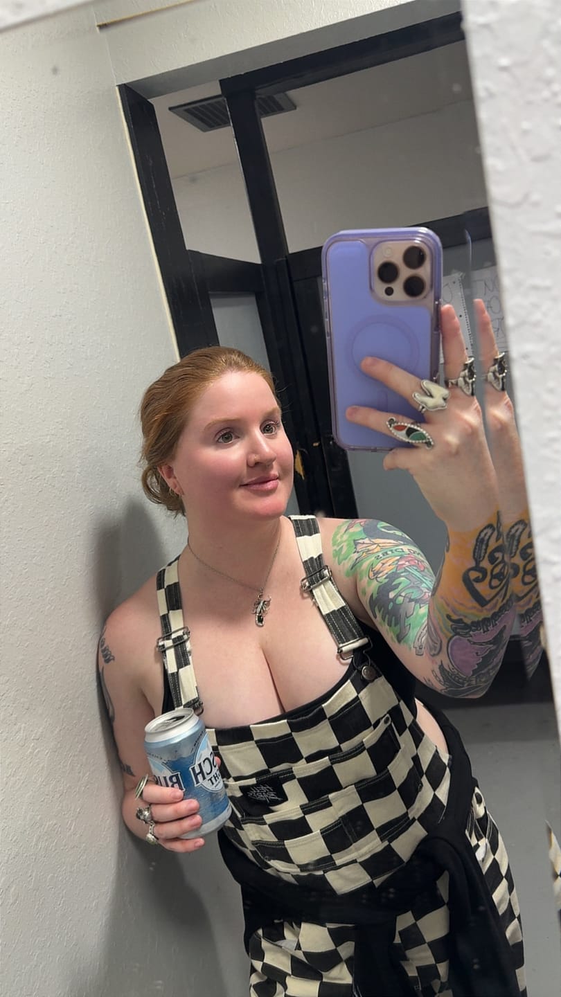 Customer photo review of Born Bad Washed Overalls - Checkered