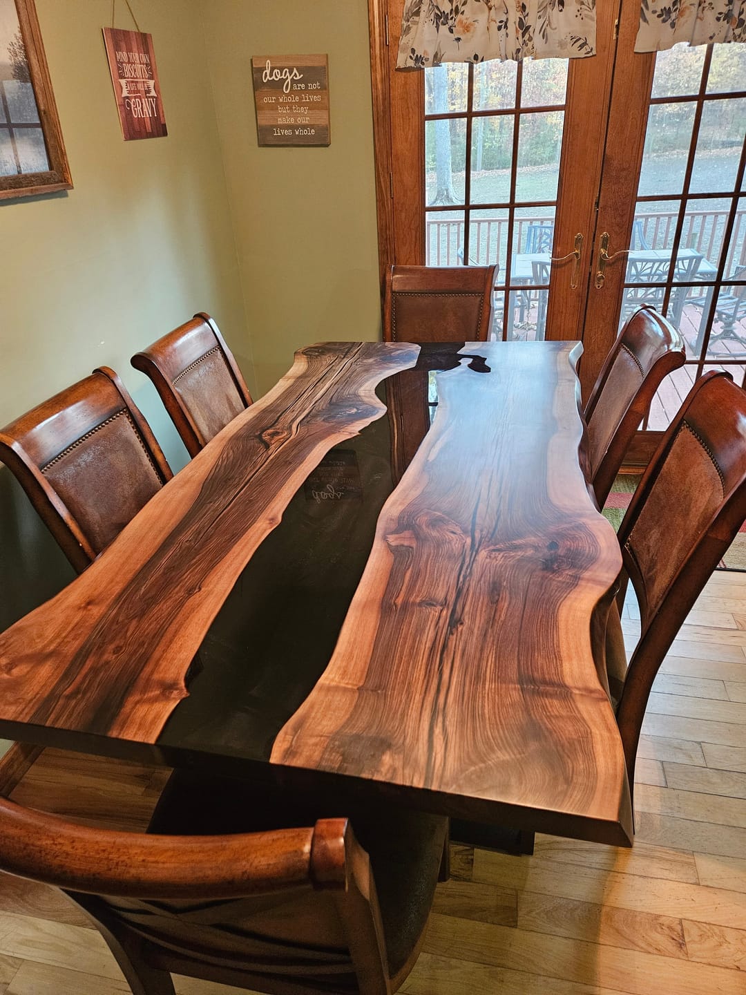 Customer photo review of Handcrafed Black Walnut Live Edge Epoxy River Dining Table - A53
