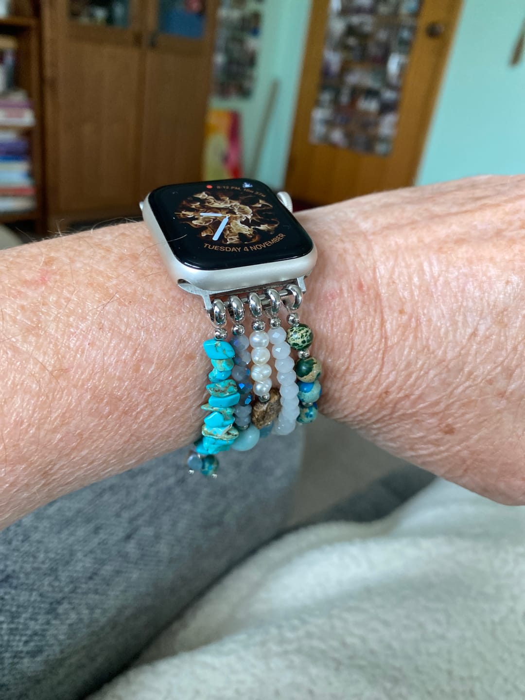 Customer photo review of Platinum Demure Stretch Apple Watch Strap