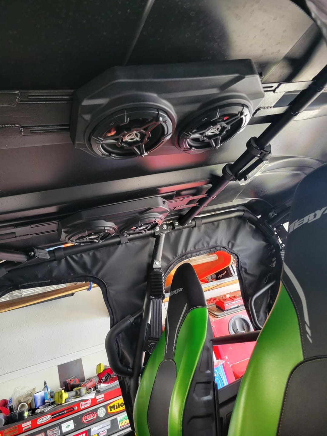 Customer photo review of UTV Sound System 6.5 Inch Speakers Overhead Stereo Bluetooth Fits 1.625-1.9in Roll Cages