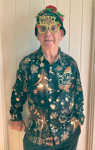 Customer photo review of Men's Golden Merry Christmas Champagne Print Long Sleeve Shirt