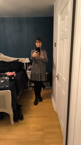 Customer photo review of Alba Black Leopard Smock Dress