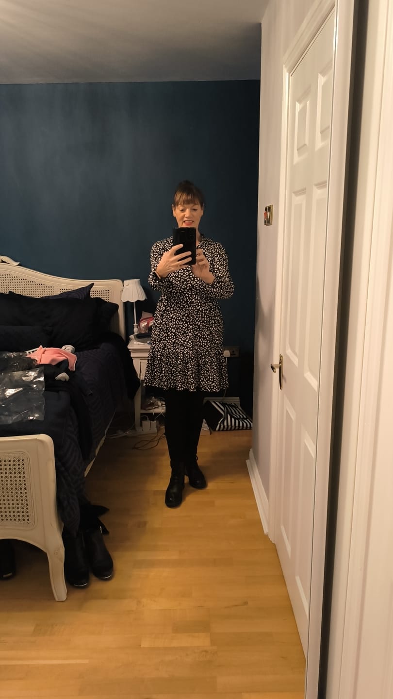 Customer photo review of Alba Black Leopard Smock Dress