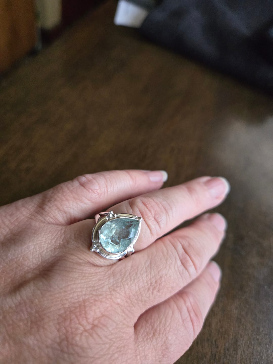 Customer photo review of Teardrop Aquamarine Ring Sterling Silver