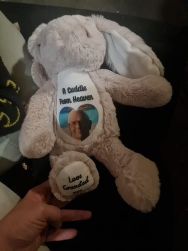 Customer photo review of A Cuddle from Heaven Personalised Photo Teddy Bear