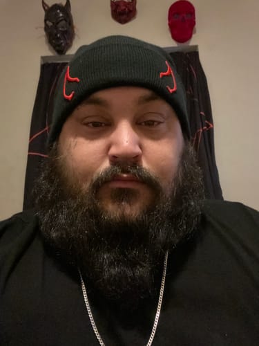 Customer photo review of Red Horned Beanie