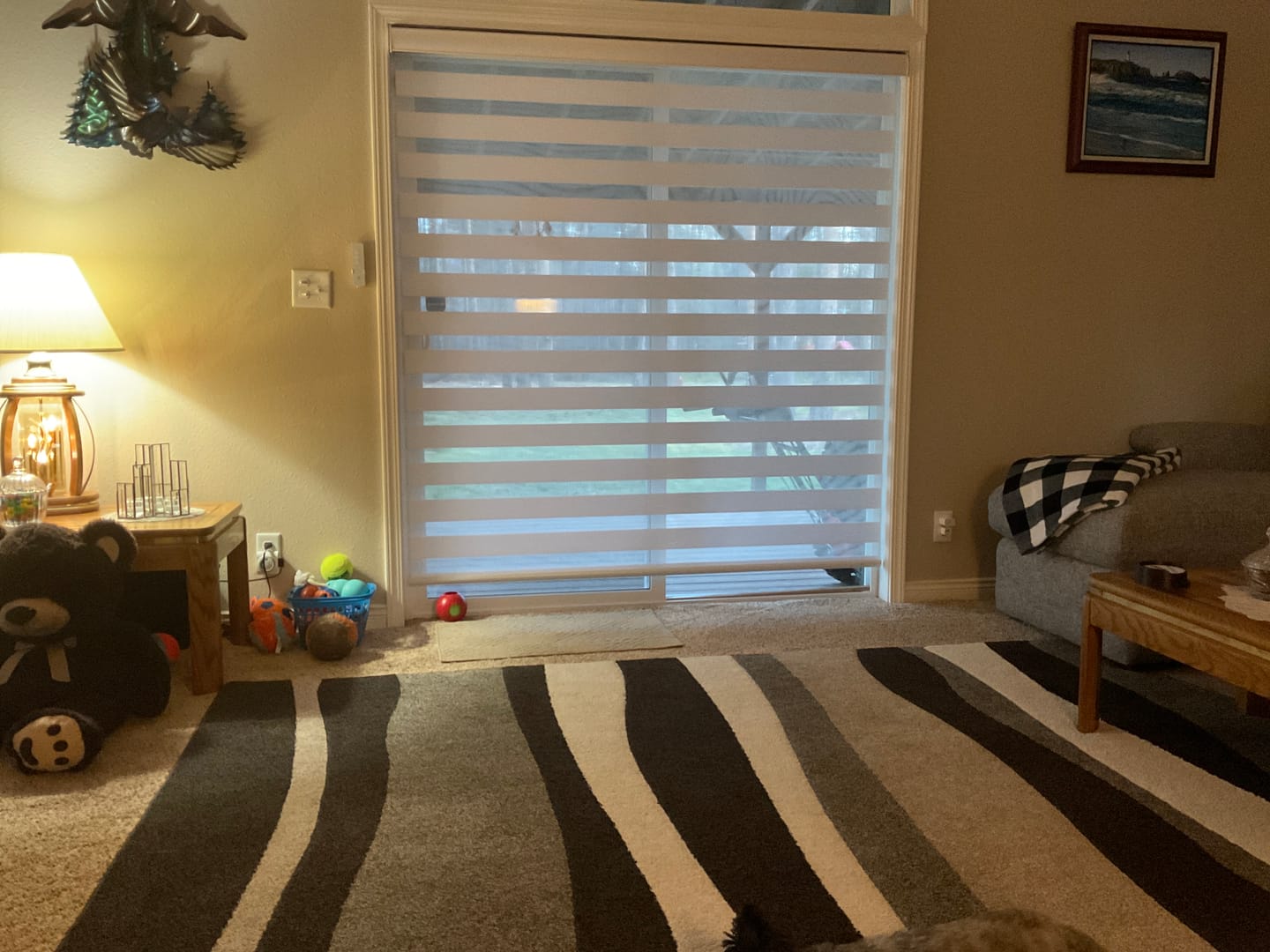 Customer photo review of SmartWings Motorized Zebra Shades 60% Blackout Translucent 75mm Eloise