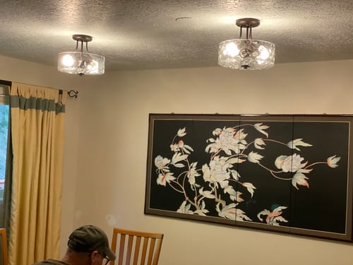 Customer photo review of 2-light Hammered Glass Flush Mount Ceiling Light