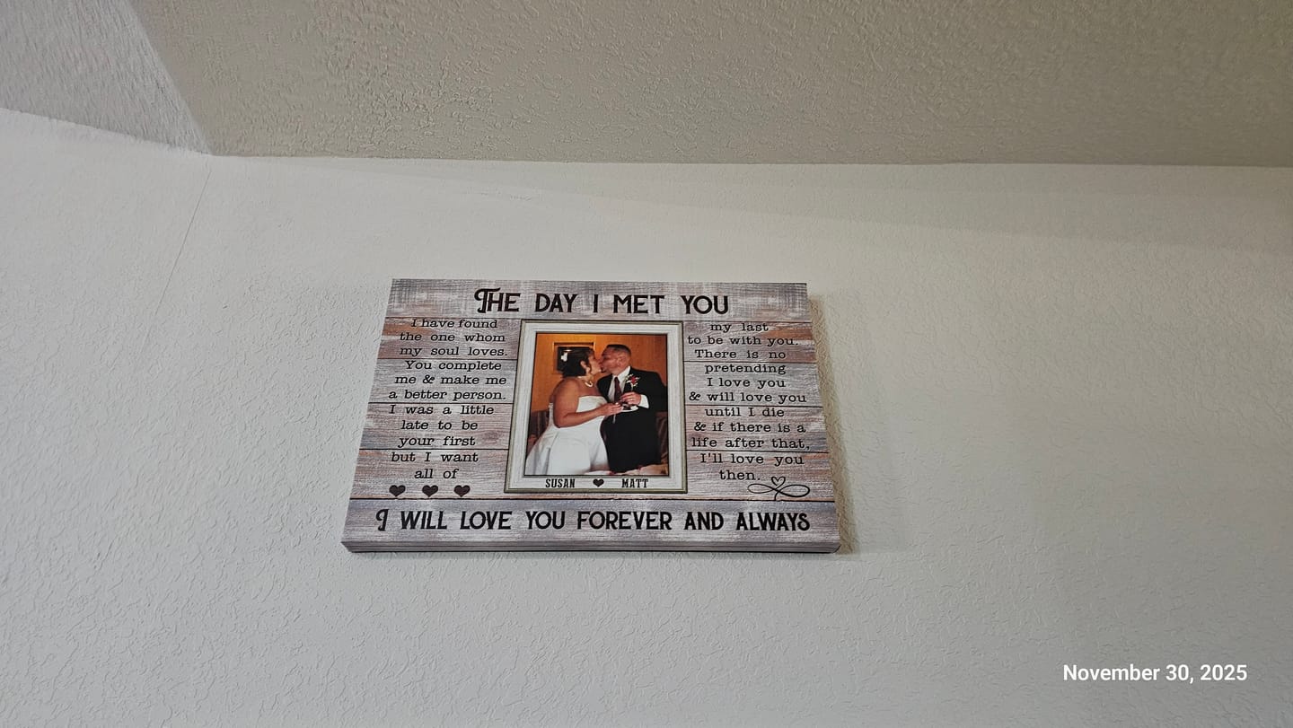 Customer photo review of Personalized Canvas Prints, Custom Photos, Loving Gift For Couple, Couple Gift, Anniversary Gift, When I Say I Love You More Dem Canvas