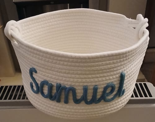 Customer photo review of Baby Knits™  Multicolor Personalized Knitted Basket