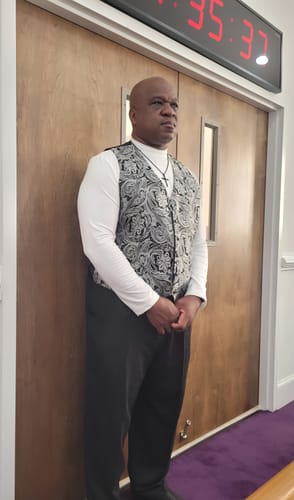 Customer photo review of Ties2you Baby Blue Silk Formal Vest Paisley 4PCS Silk Tuxedo Vest Tie Hanky Cufflinks Set