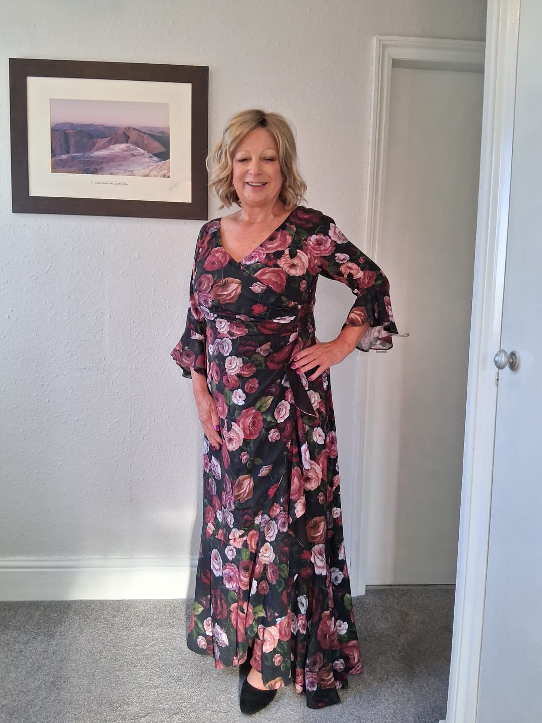 Customer photo review of 'Stevie' Luxe Ruffle Dress in 'Old Masters'