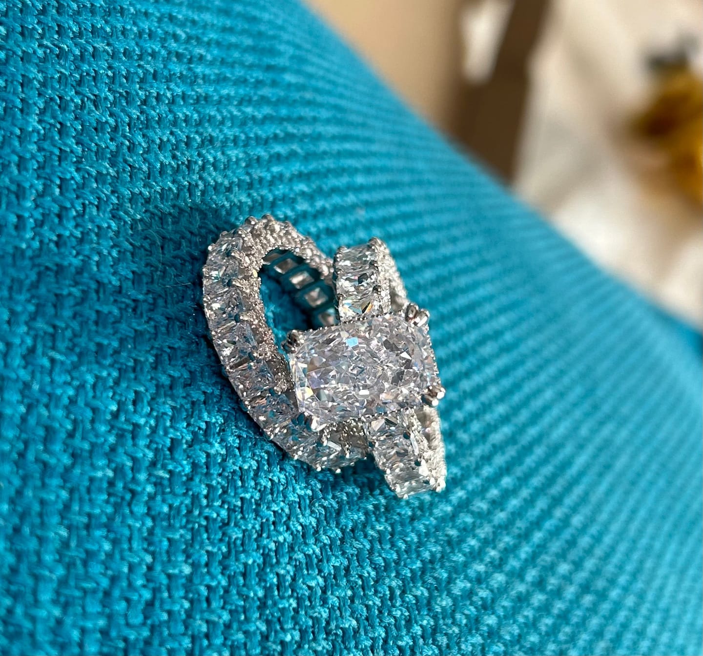 Customer photo review of Glistening-hued Radiant Cut 5.0ct Pave 925 Sterling Silver Wedding Ring Set
