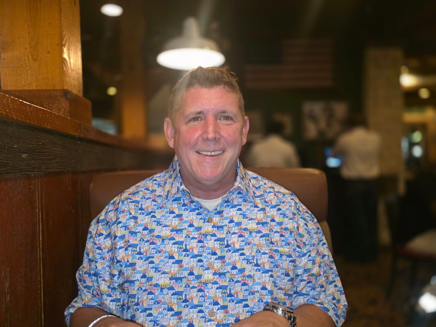 Customer photo review of Super Stretch - Greek Paradise Hawaiian Shirt