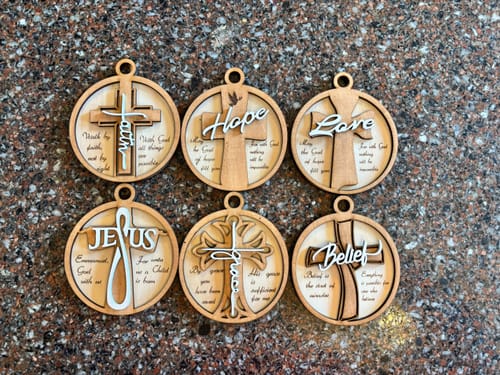 Customer photo review of Nativity cross round ornaments 6 bundle laser cut svg file