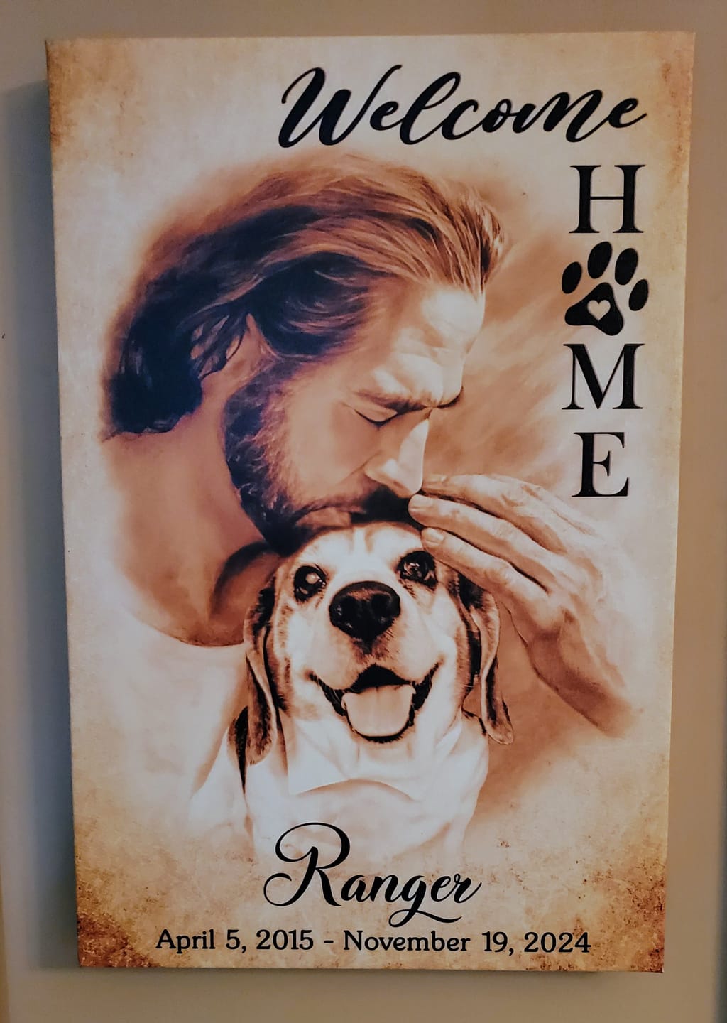 Customer photo review of Personalized Canvas Prints, Custom Photo And Name, Memorial Gift, Dog Memorial Gift, Welcome Home Jesus Dem Canvas
