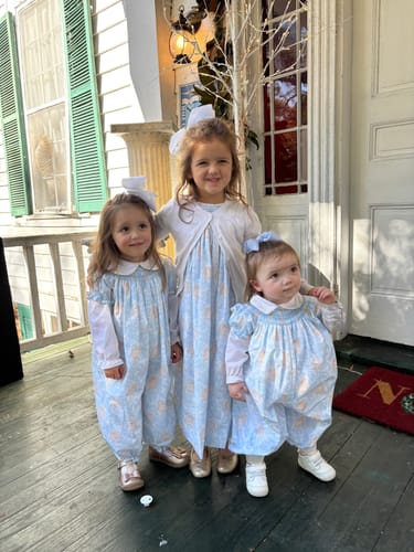 Customer photo review of Autumn Turkey Blue Smocked Bishop Dress