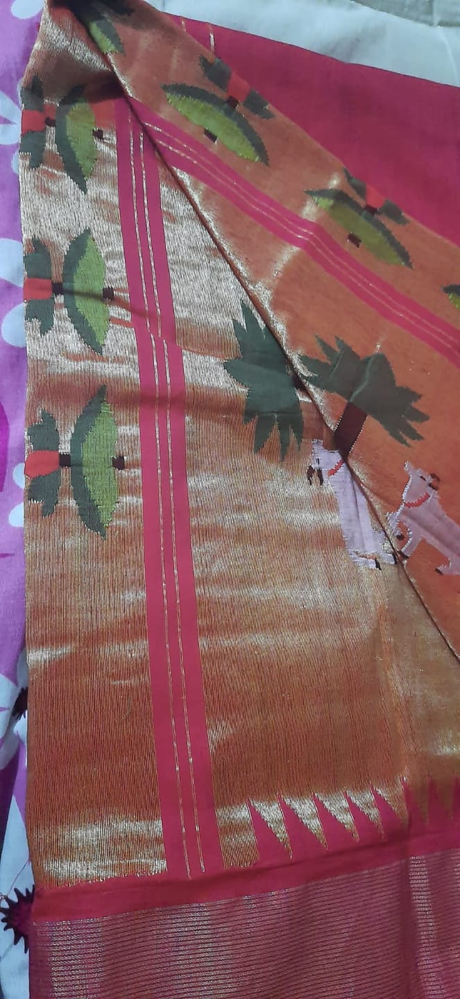 Customer photo review of Param Sundari ~ Handloom Pure Cotton Paithani Saree with Exclusive Pichwai Pallu in Rani Pink