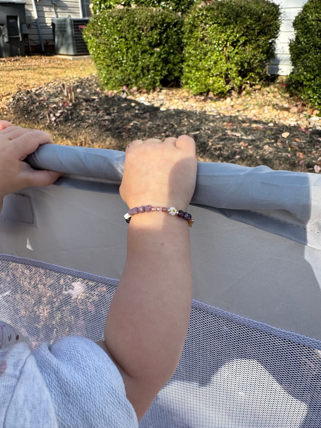 Customer photo review of Daisy May Bracelet (Purple 2MM + 4MM Beads)