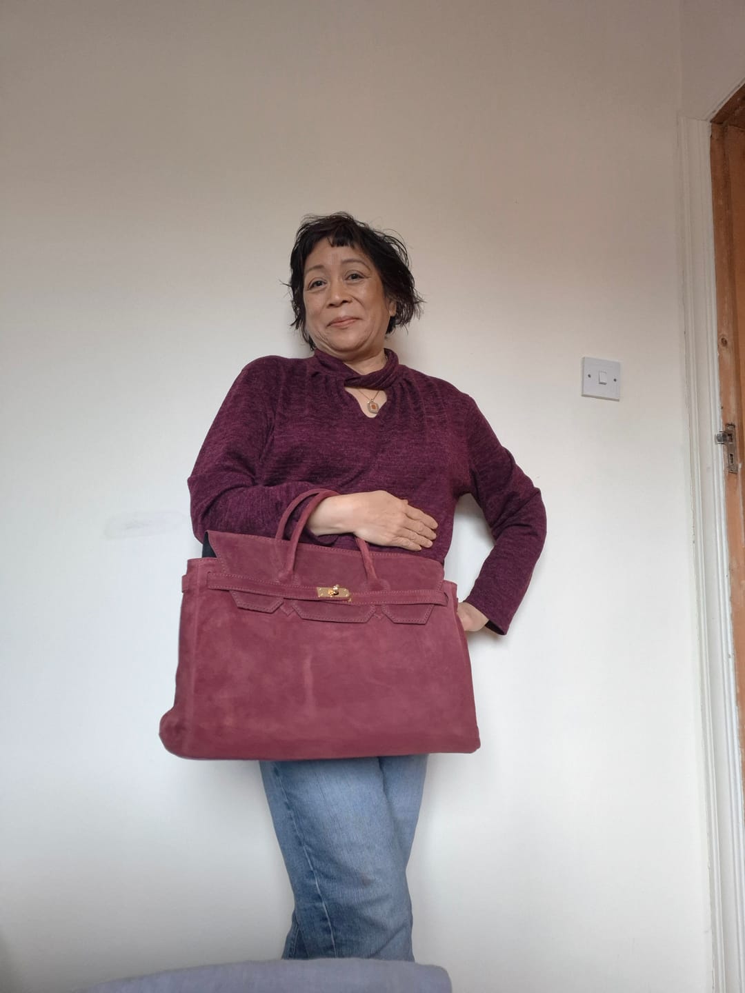 Customer photo review of The Charlotte Bag - Large Suede