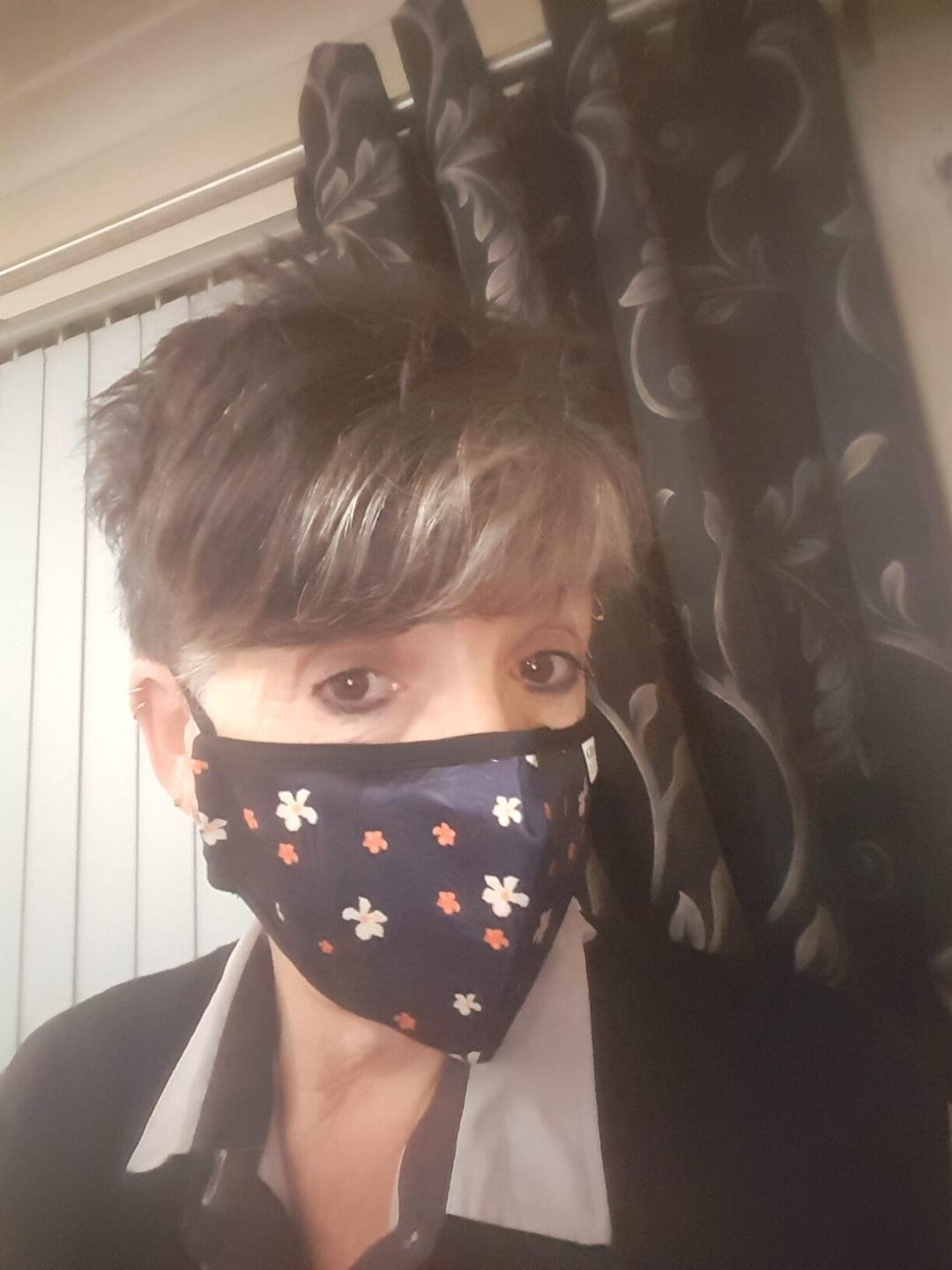 Customer photo review of Reusable Fabric Face Mask - with nose wire, Filter Pocket and two 2.5 Filters- Red Rose