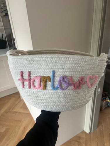 Customer photo review of Baby Knits™  Multicolor Personalized Knitted Basket