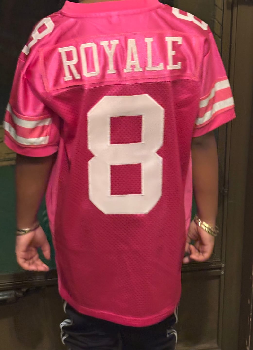 Customer photo review of Custom Pink White Classic Style Mesh Authentic Football Jersey