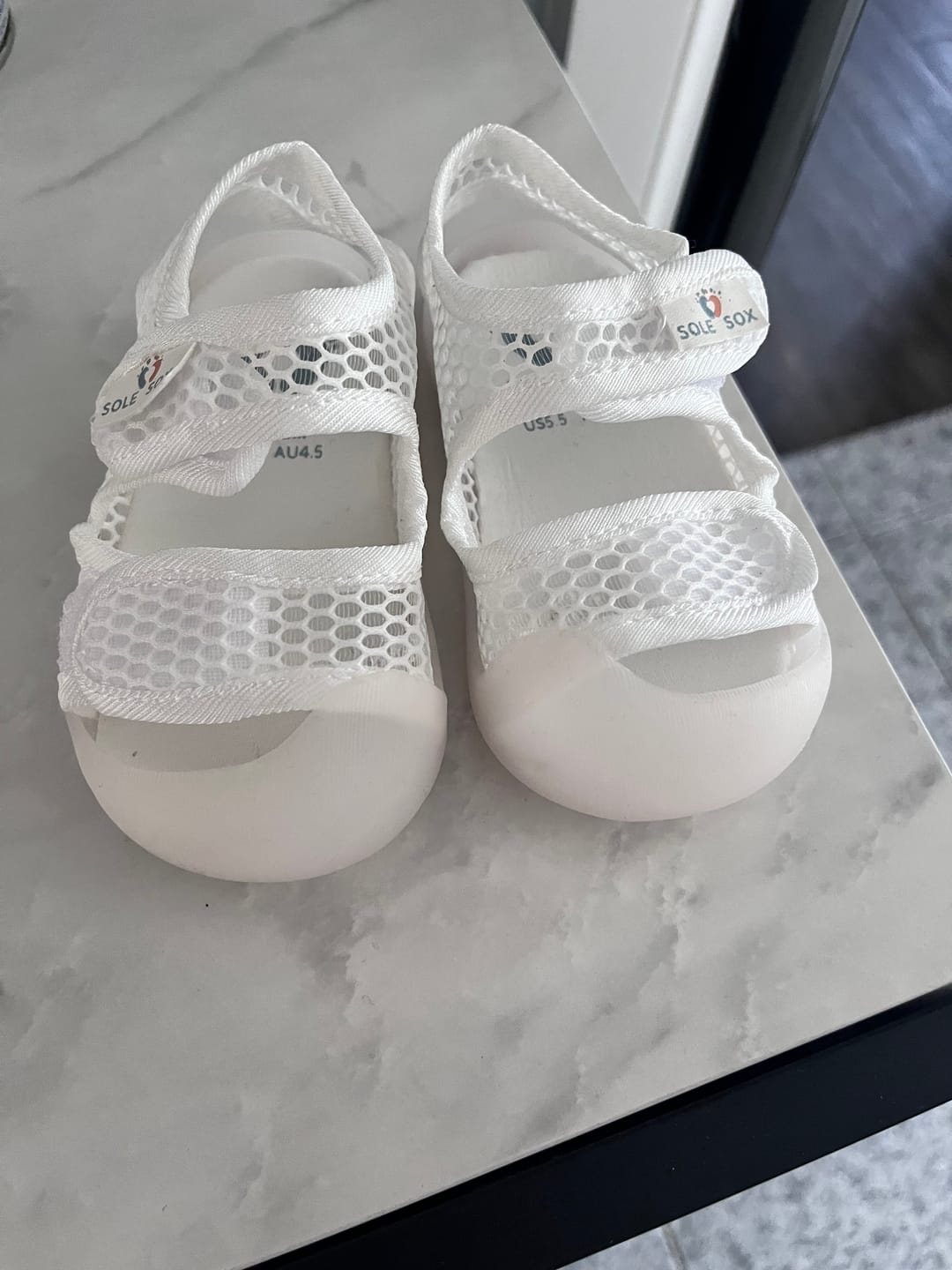 Customer photo review of White Mesh Sandals