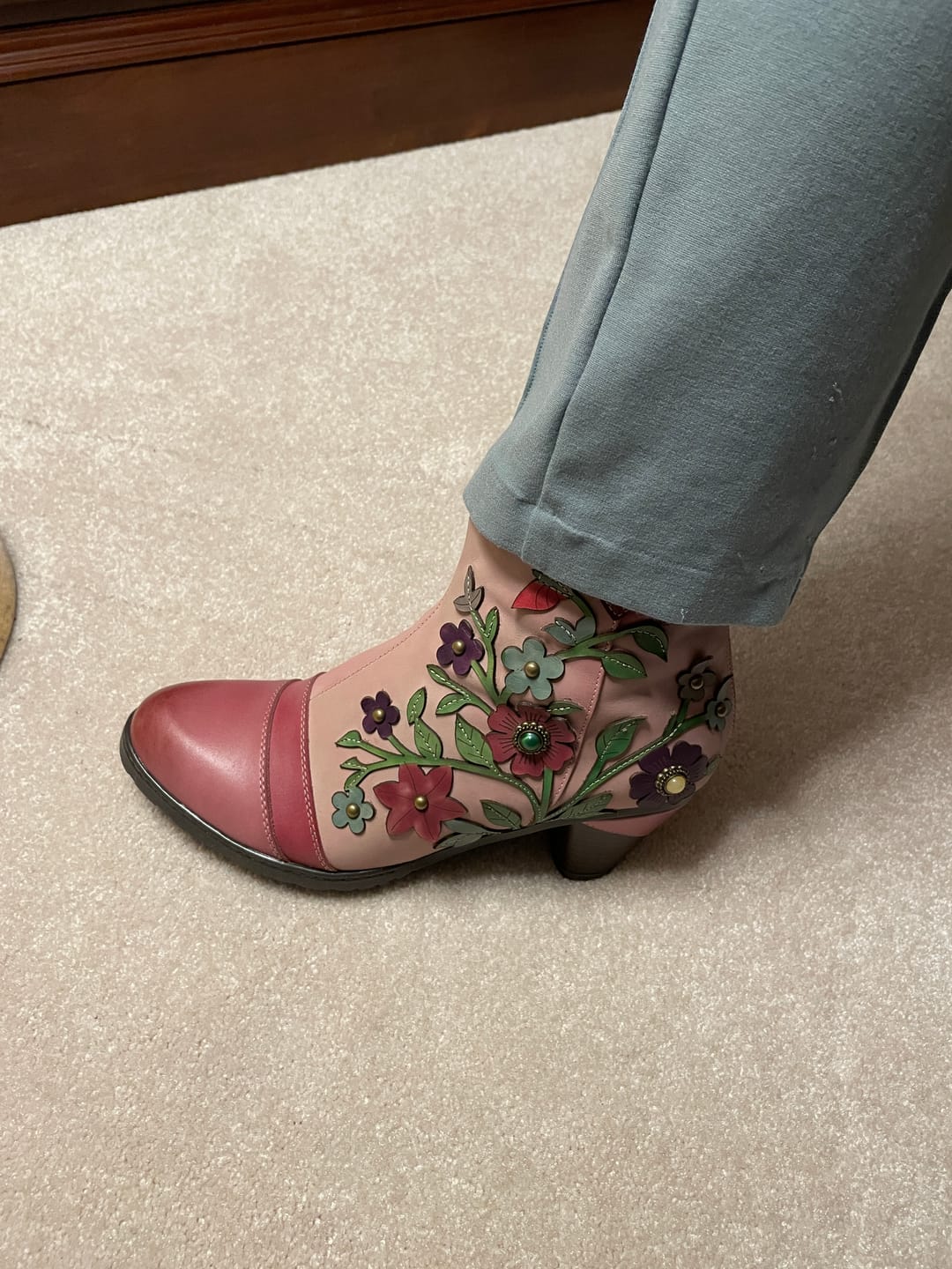 Customer photo review of Grace Blossom Pink Ankle Boots