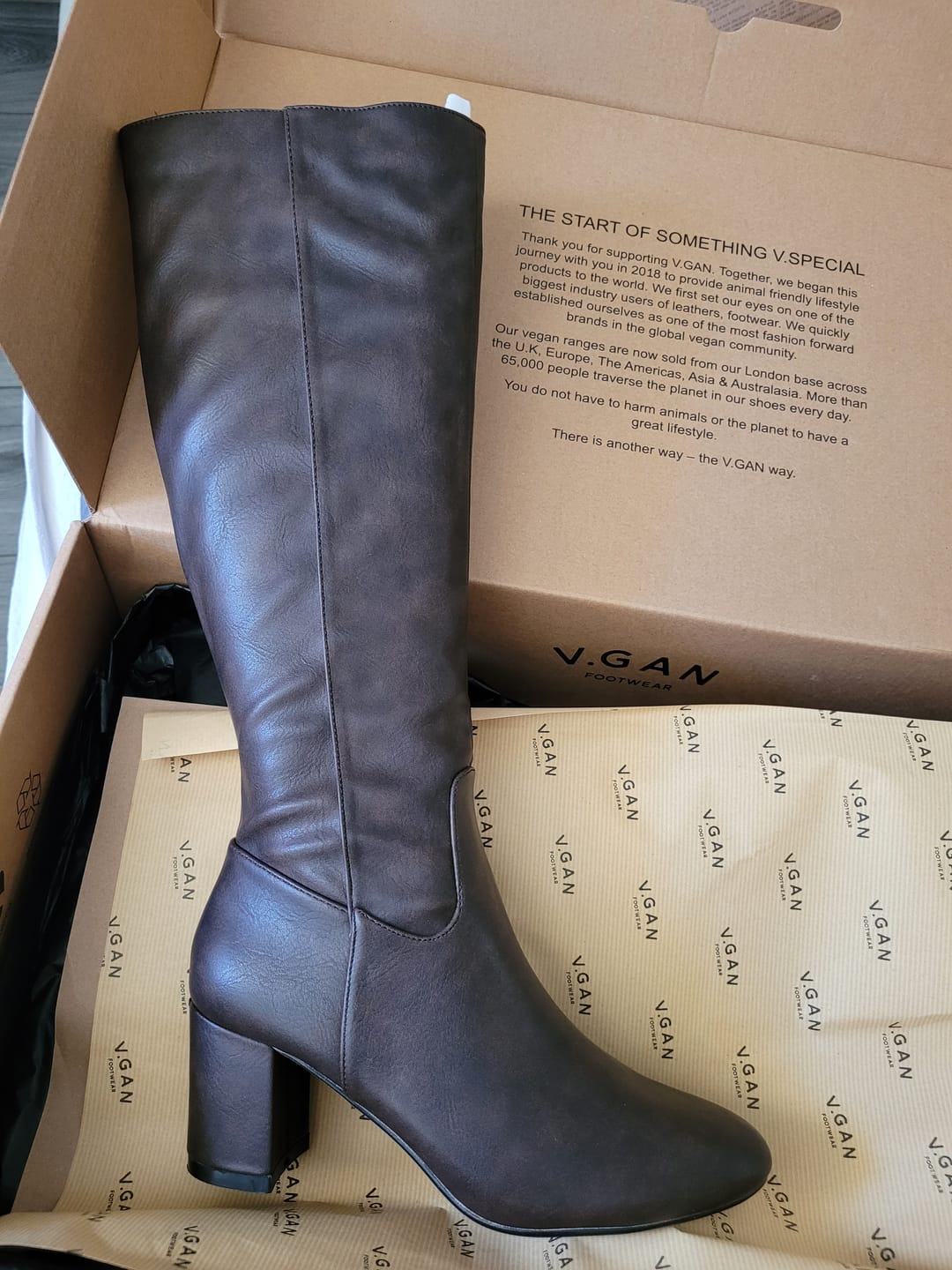 Customer photo review of Avocado Knee High Boots